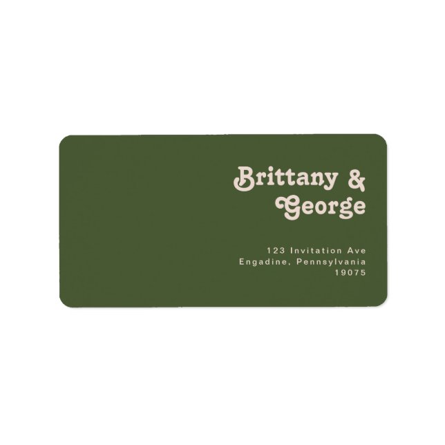 Étiquette Retro Vibe Olive Green Wedding RSVP Adresse de ret (Devant)