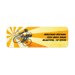 Étiquette Road Cyclist avec Retro Sunburst Adresse vélo