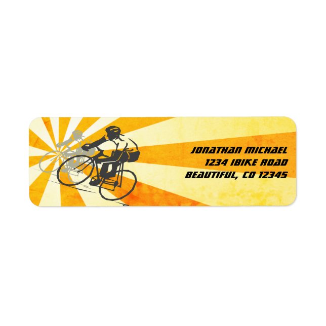 Étiquette Road Cyclist avec Retro Sunburst Adresse vélo (Devant)