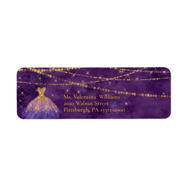 Étiquette Robe à paillettes violette/or Gown/Fondue et lumiè (Devant)
