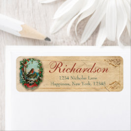 Étiquette Robin de Noël Vieux antiquité Victorienne Roue