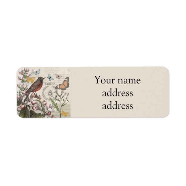 Étiquette Robin Elegant Bird Butterfly French Art (Devant)