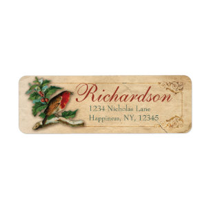 Étiquette Robin Red Breast Antique Victorienne Noël Vieux