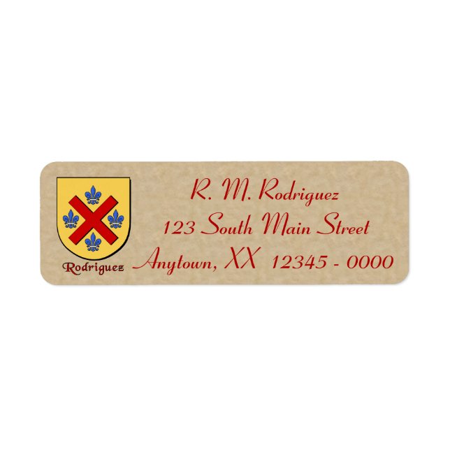 Étiquette Rodriguez Bouclier héraldique (Devant)