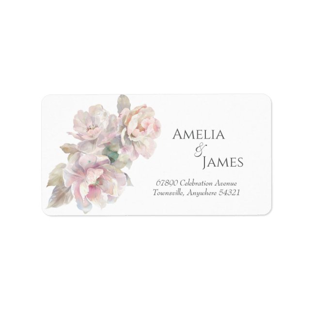 Étiquette Romantic Blush Peony Floral Mariage Adresse (Devant)