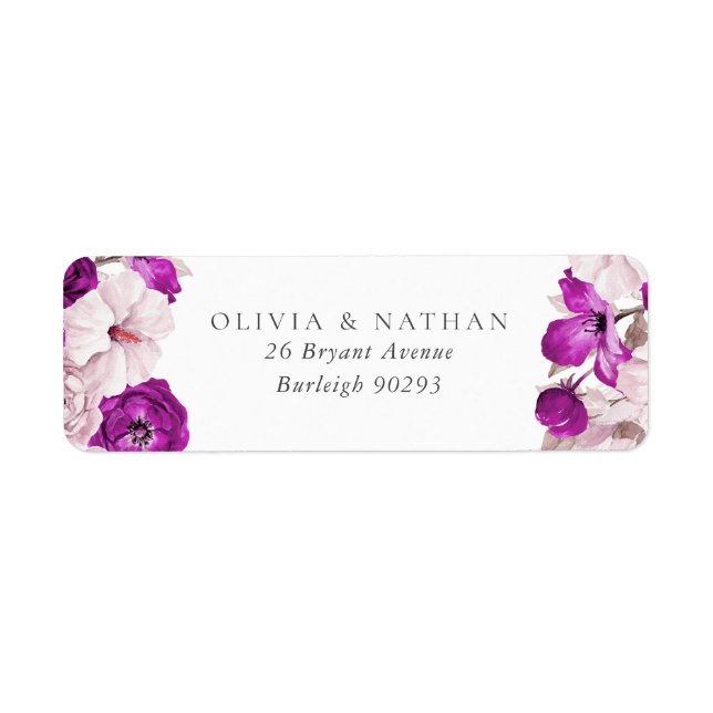 Étiquette Romantic Purple Plum Blush Mariage Adresse de reto (Devant)