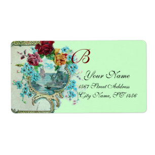 ÉTIQUETTE ROMANTICA GREEN BLUE FLORAL BEACH WEDDING MONOGRAM