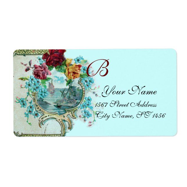 ÉTIQUETTE ROMANTICA TURQUOISE BLEU FLORAL PLAGE MARIAGE MONO (Devant)