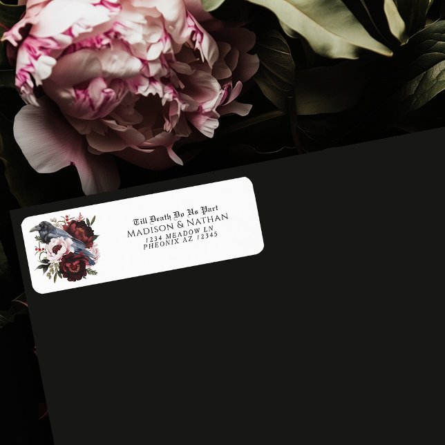 Étiquette Romantique gothique Aquarelle Corbeau Mariage reto (Créateur téléchargé)