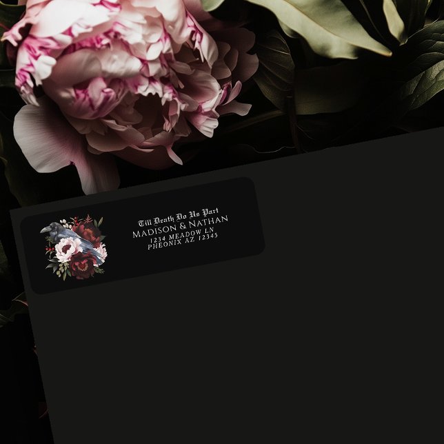 Étiquette Romantique gothique Aquarelle Corbeau Mariage reto (Créateur téléchargé)