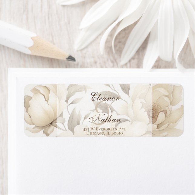 Étiquette Romantique Peonies Beige Floral Mariage de automne (En situation)
