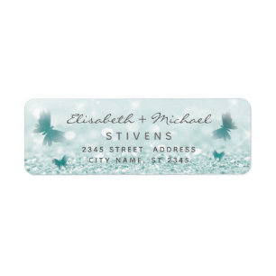 Étiquette Romantique scintilité papillon script mariage étiq