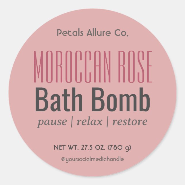 Étiquette rond de la bombe rose sombre moderne min (Devant)