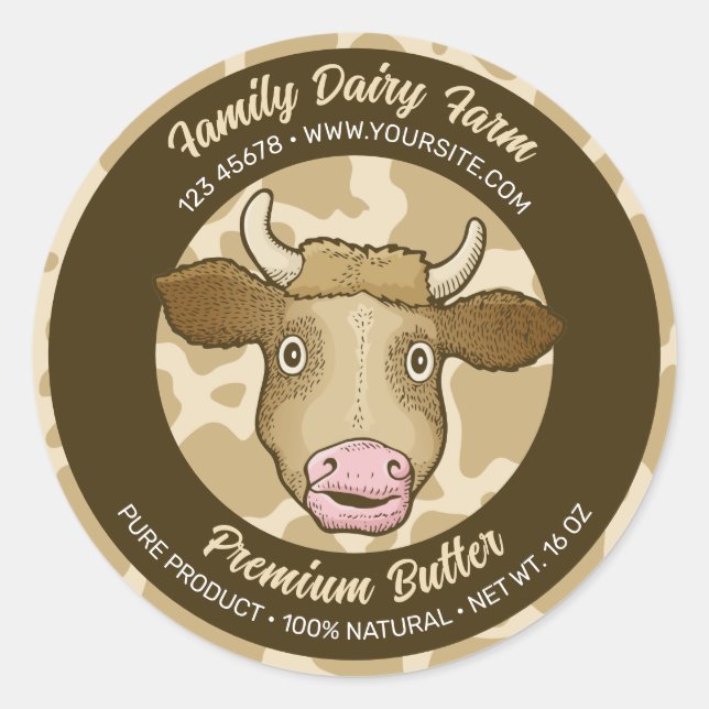 Étiquette rond de vache surpris (Devant)