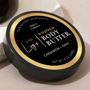 Étiquette rond noir et or du logo Corps Beurre Jar