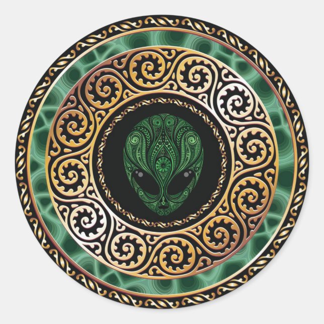 Étiquette ronde Alien vert (Devant)