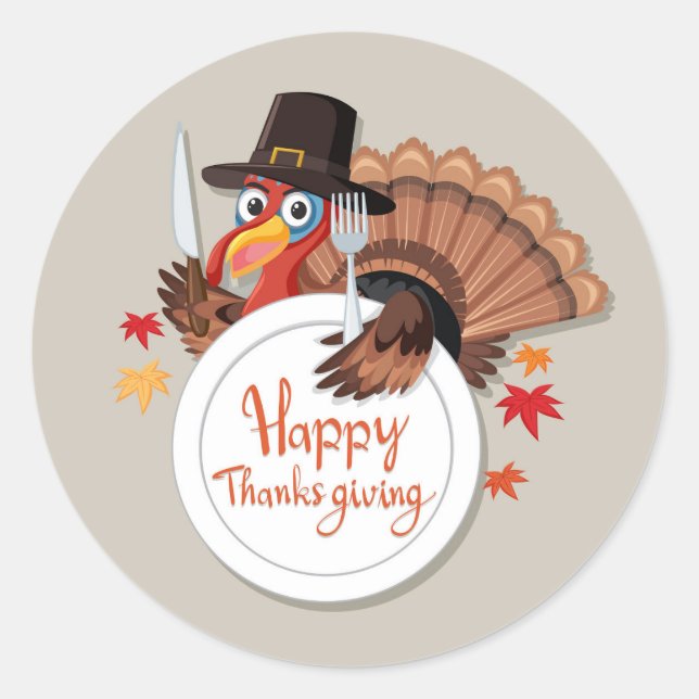 Étiquette ronde classique Thanksgiving (Devant)
