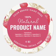 Étiquette ronde de produit à la fraise aquarelle