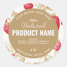 Étiquette ronde de produit à la fraise aquarelle