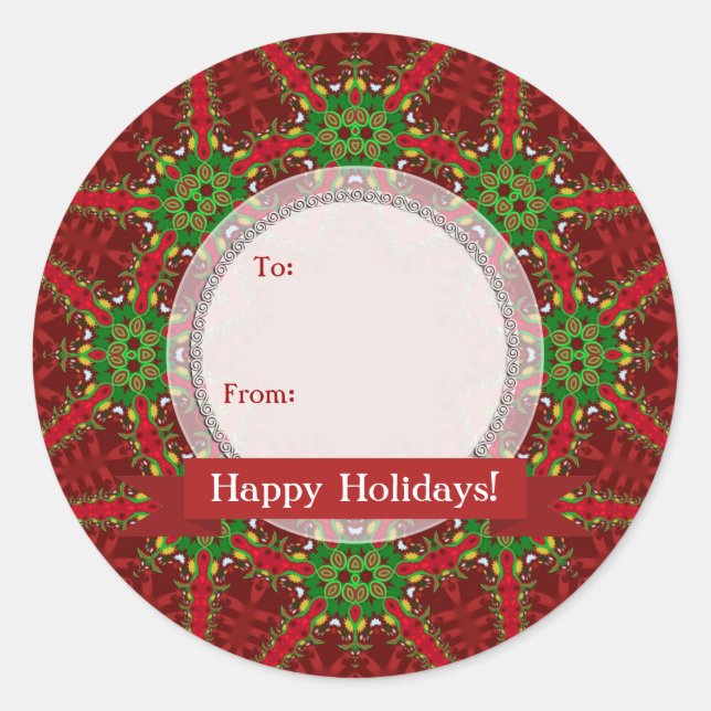 Étiquette ronde Noël rouge+vert (Devant)