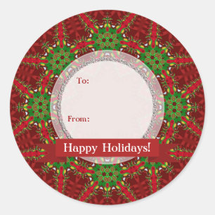 Étiquette ronde Noël rouge+vert
