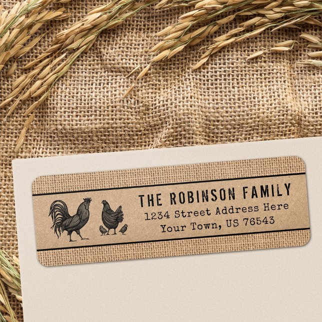 Étiquette Rooster Hen Chicks Country Burlap Et Kraft Style (Choose from Return Address Labels, Shipping Labels or Standard Address Labels)