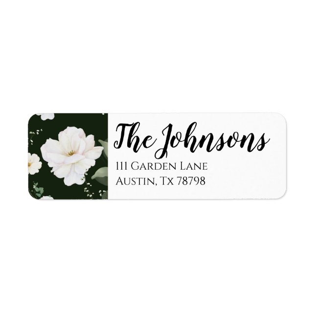 Étiquette Rose blanche sur Black Floral Retourner l'adresse  (Devant)