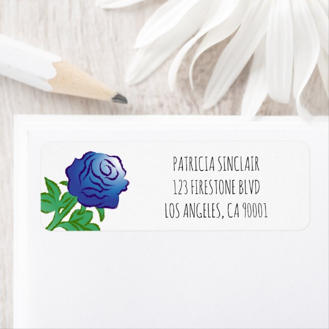 Étiquette Rose Bleue Élégante (En situation)