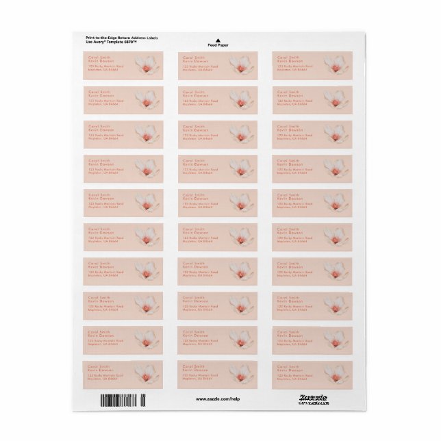 Étiquette Rose crème avec l'adresse de retour de texte orang (Feuille entière)