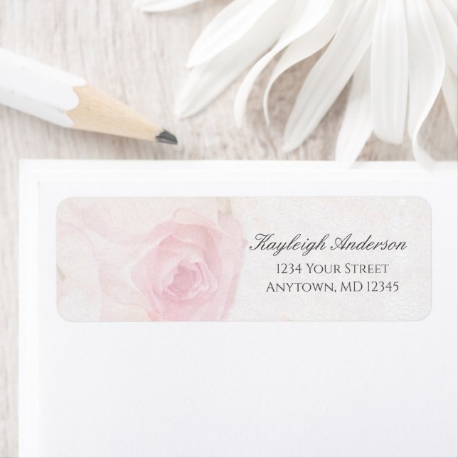 Étiquette Rose d'aquarelle | Adresse de retour (En situation)