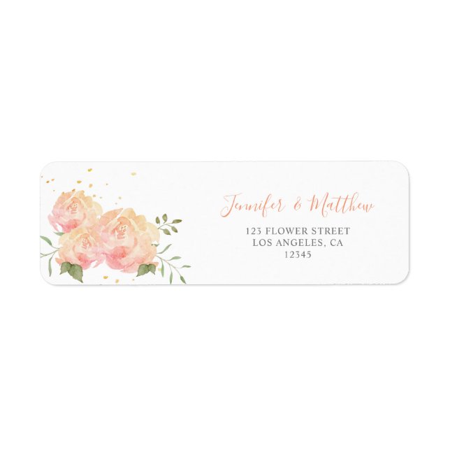 Étiquette Rose de pêche romantique Floral Adresse de retour  (Devant)