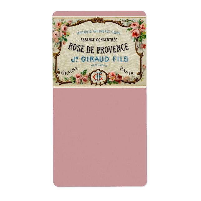 Étiquette Rose de Provance un parfum français (Devant)