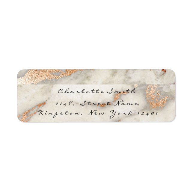 Étiquette Rose en cuivre marbré noir gris RSVP (Devant)