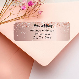 Étiquette Rose en or confetti déplacé nouvelle adresse de re