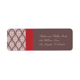 Étiquette rose et Brown Mariage damassé