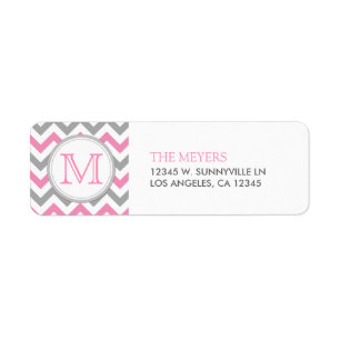 Étiquette Rose et Chevron moderne gris avec le monogramme