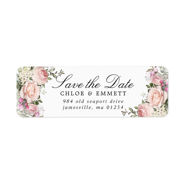 Étiquette Rose Floral Rustic Enregistrer la date Retourner l (Devant)