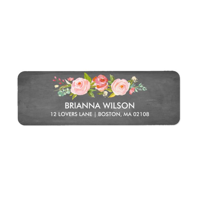 Étiquette Rose Garden Floral Chalkboard Adresse de retour (Devant)
