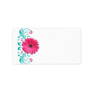 Étiquette Rose Gerbera Daisy Turquoise Mariage Blank Adresse