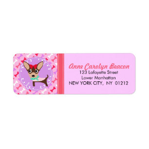 Étiquette Rose Girly mignon de chiwawa et motif pourpre