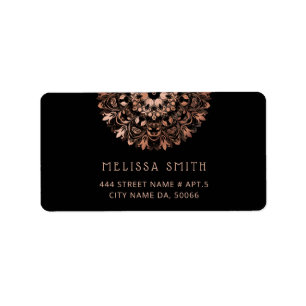 Étiquette Rose Gold Black Floral Mandala