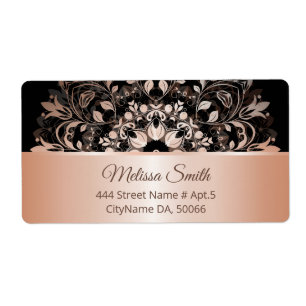 Étiquette Rose Gold Black Floral Moderne Mandala