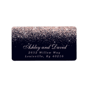 Étiquette Rose Gold Confetti Marine Blue Modern Address