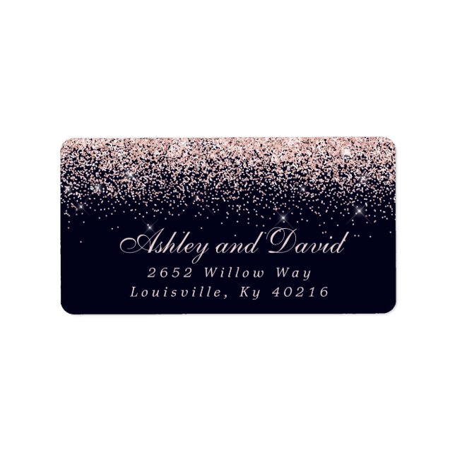 Étiquette Rose Gold Confetti Marine Blue Modern Address (Devant)