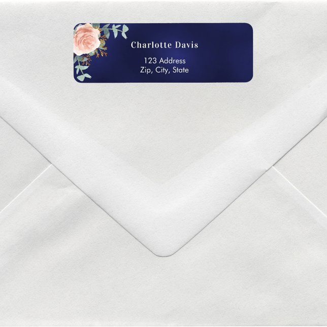 Étiquette Rose gold floral retour adresse bleu marine  (Créateur téléchargé)