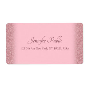 Étiquette Rose Gold Glitter Handwriting Script Template Chic