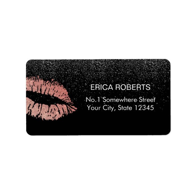 Étiquette Rose Gold Lips Parties scintillant Noire moderne B (Devant)