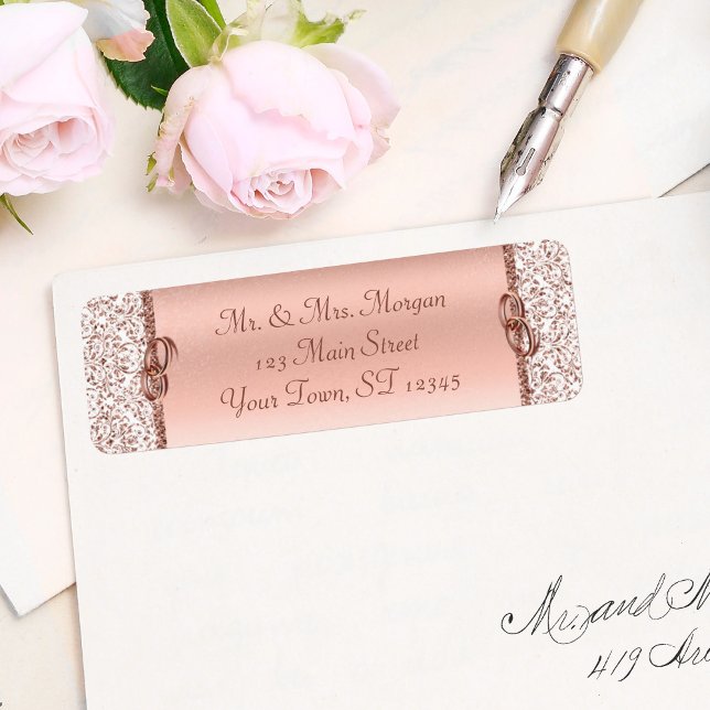 Étiquette Rose Gold Mariage damassé Adresse de retour (Créateur téléchargé)