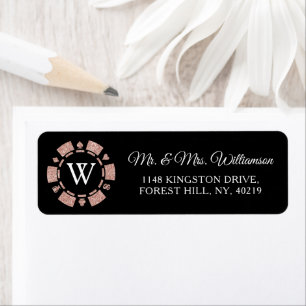 Étiquette Rose Gold Monogram Poker Chip Casino Mariage