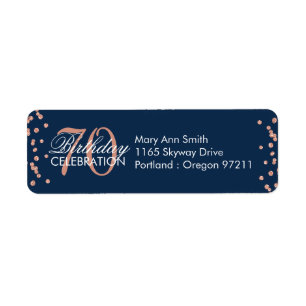 Étiquette Rose Gold Navy Blue 70e anniversaire Parties scint